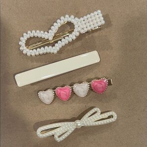 Chic Faux Pearl Bow and Heart Hair Clips